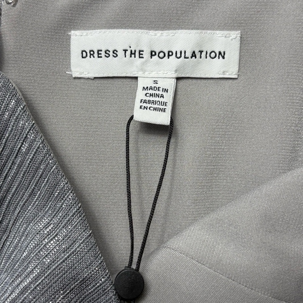 NWT Dress The Population Dream Metallic Tiered Midi Dress Size S Dove Multi - Picture 11 of 13